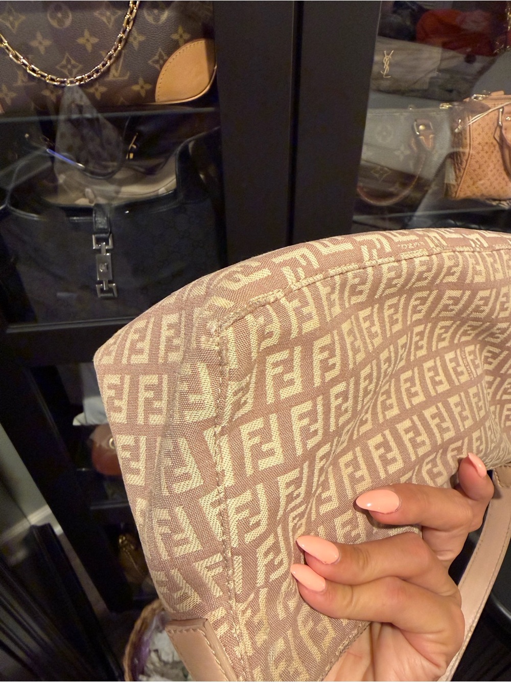 Fendi Beige Pink FF Jacquard Shoulder Bag - Picture 7 of 14
